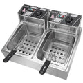 Stainless Steel Double-Cylinder Commercial Electric Deep Fryer, 12.7QT/12L, 5000W