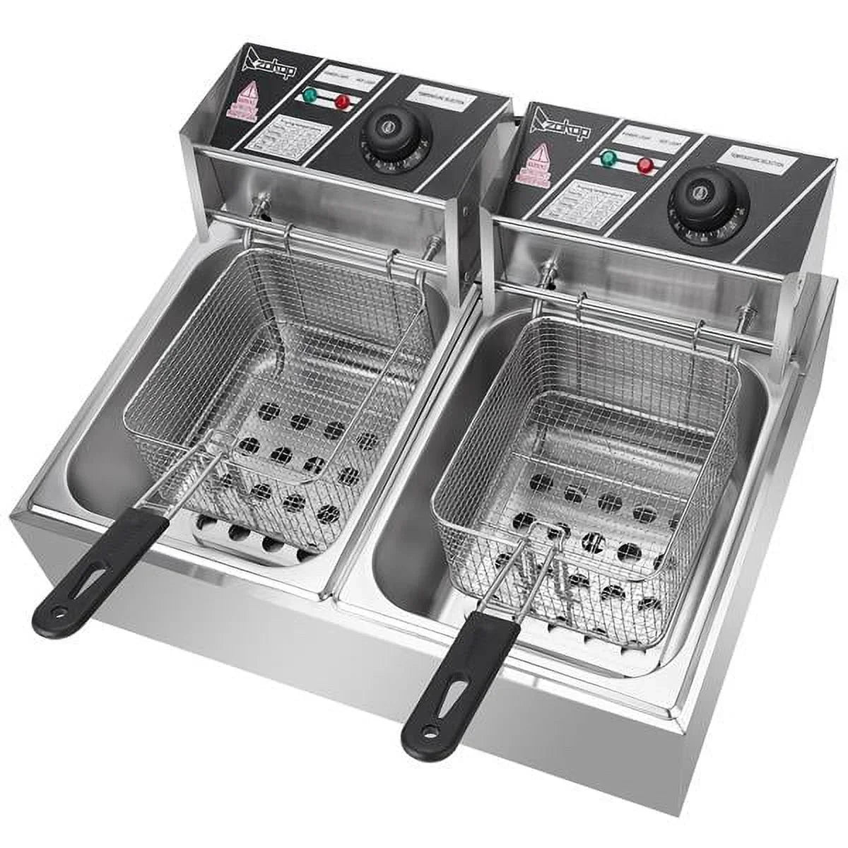Stainless Steel Double-Cylinder Commercial Electric Deep Fryer, 12.7QT/12L, 5000W