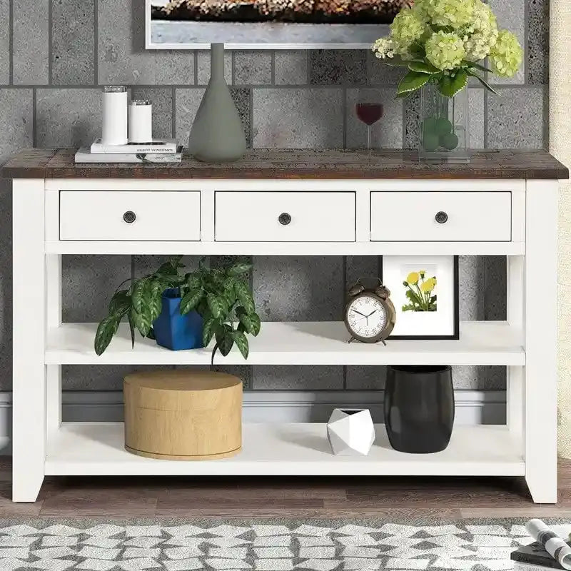 Rustic Wood Console Table With 3 Drawers And 2 Open Shelves - 29.92 H x 48.82 W x 15.75 D