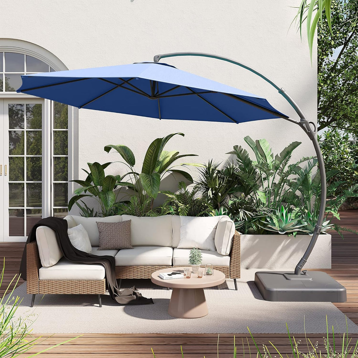 LAUSAINT HOME 11 FT Beige Curvy Cantilever Patio Umbrella With Base