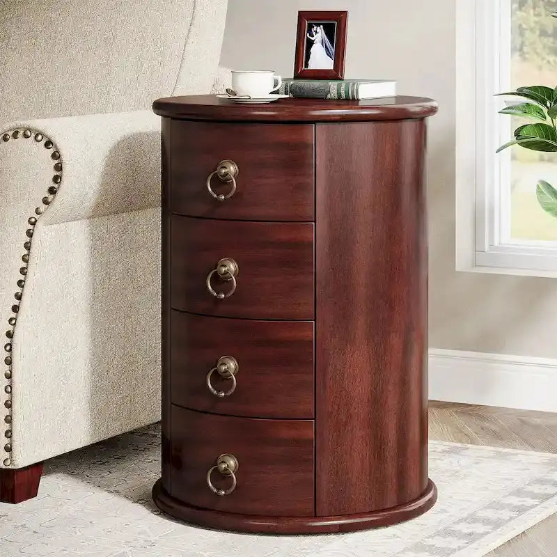 Round End Table With 4 Storage Drawers - 17.71 L x 17.71 W x 25.59 H