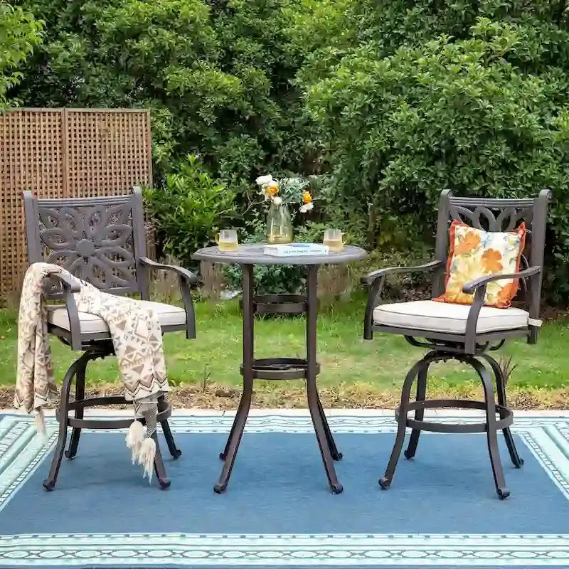 MAISON ARTS Cast Aluminum Patio Bar Set, 3-Piece, Bronze - Round Or Square Table