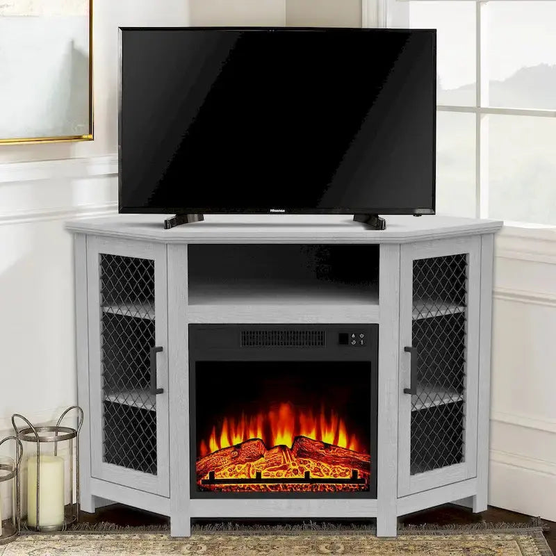 45-Inch Industrial Electric Fireplace TV Stand Corner Console With 17 Inch Flame Effect And Display Shelving