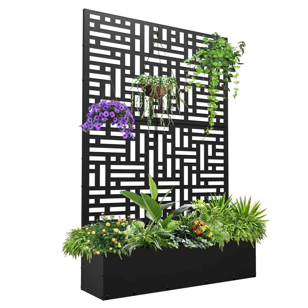 FOOWIN 71 in H Metal Trellis Planter Raised Garden Bed With Drainage Hole, Black