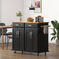 Soges Kitchen Island Rolling Cart With Hidden Cabinet, Adjustable Shelves And Towel Rails, Black - 41.5in