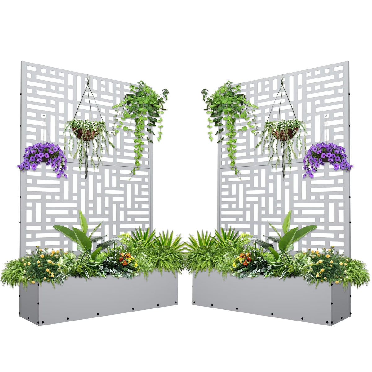 FOOWIN 71 in H Metal Trellis Planter Raised Garden Bed With Drainage Hole, Black