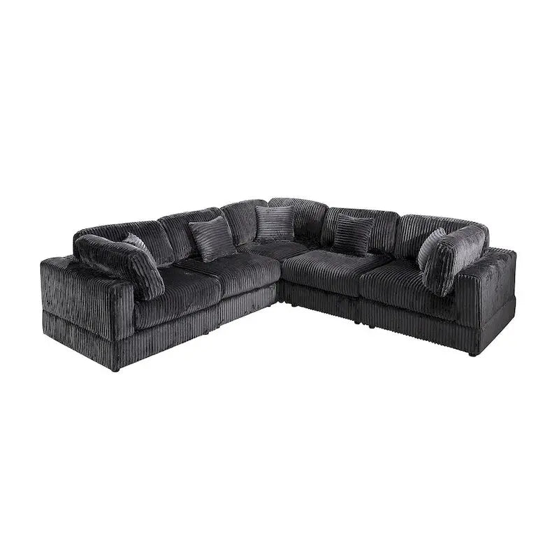 Modular L-Shaped Sectional Sofa, 6-Piece Corduroy Upholstered Configuration