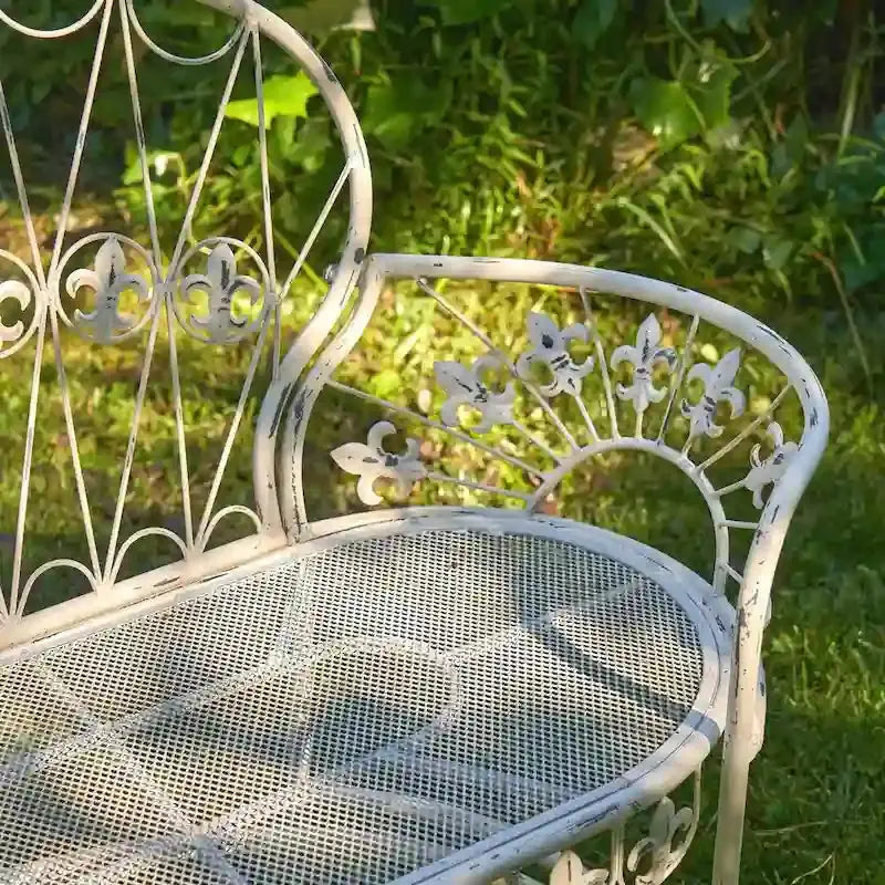 Antique White Curved-Back Garden Bench - Paris 1968