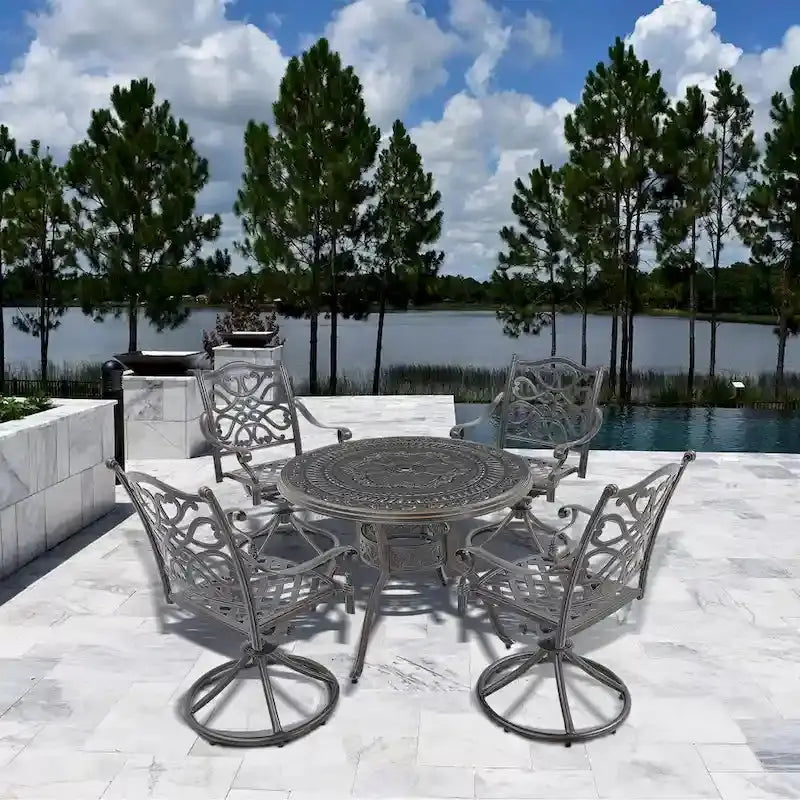 Cast Aluminum 5-Piece Patio Dining Set With 360-Degree Swivel Chairs
