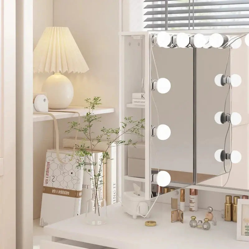 9-Drawer Makeup Vanity Station With LED Mirror - White Or Black