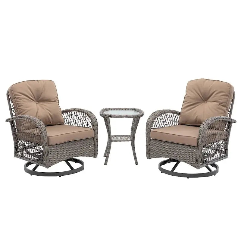 3-Piece Outdoor Swivel Rocker Conversation Set With Tempered Glass Coffee Table