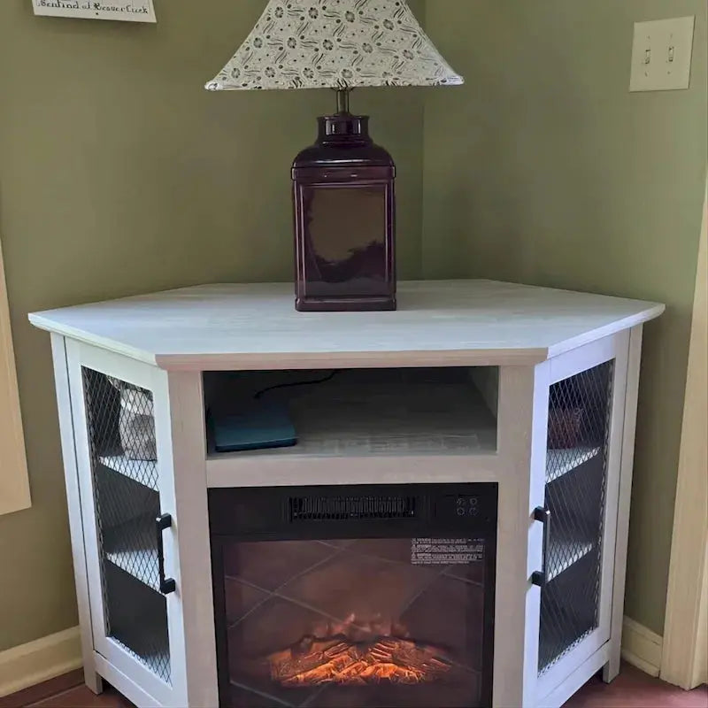 45-Inch Industrial Electric Fireplace TV Stand Corner Console With 17 Inch Flame Effect And Display Shelving