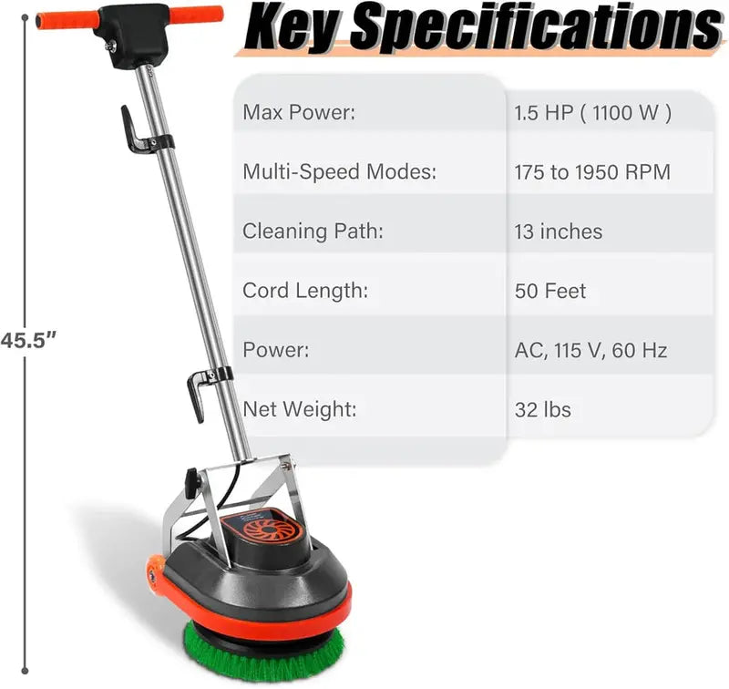 Commercial Grade Orbital Floor Scrubber And Polisher, 1.5 HP, Orange - Floor Scrubber-B