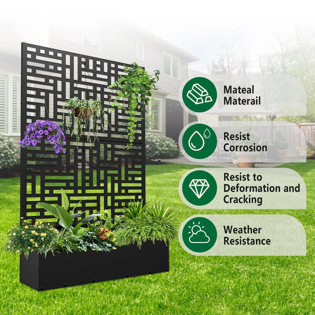 FOOWIN 71 in H Metal Trellis Planter Raised Garden Bed With Drainage Hole, Black