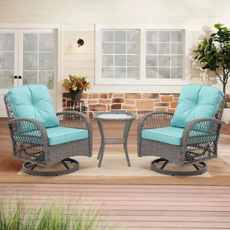3-Piece Outdoor Swivel Rocker Conversation Set With Tempered Glass Coffee Table