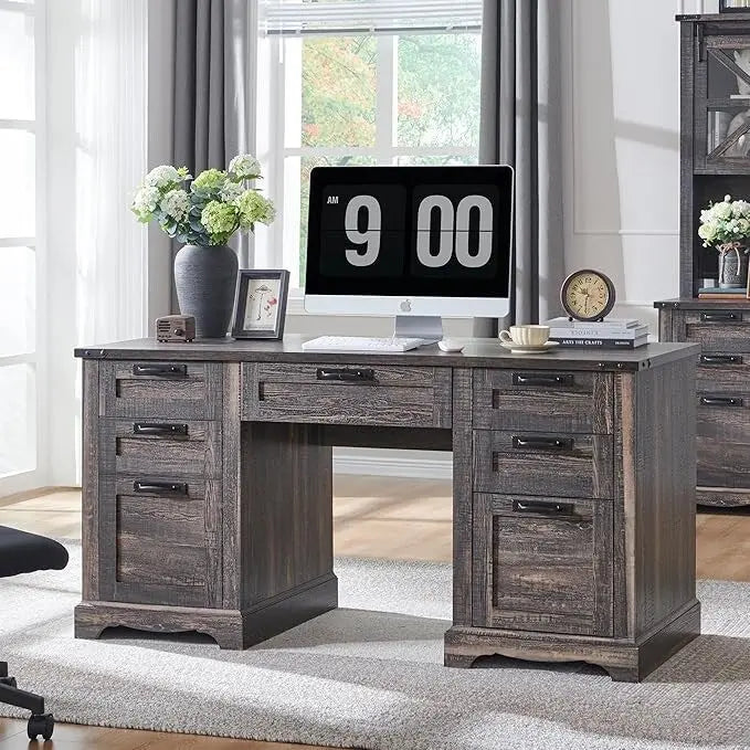 Farmhouse Executive Computer Desk 60-Inch Solid Wood