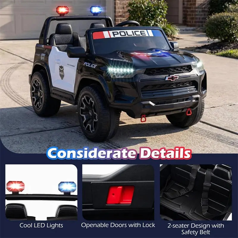 Chevrolet Kids' 24V 2-Seater Police Ride-On Car, Black - 4WD