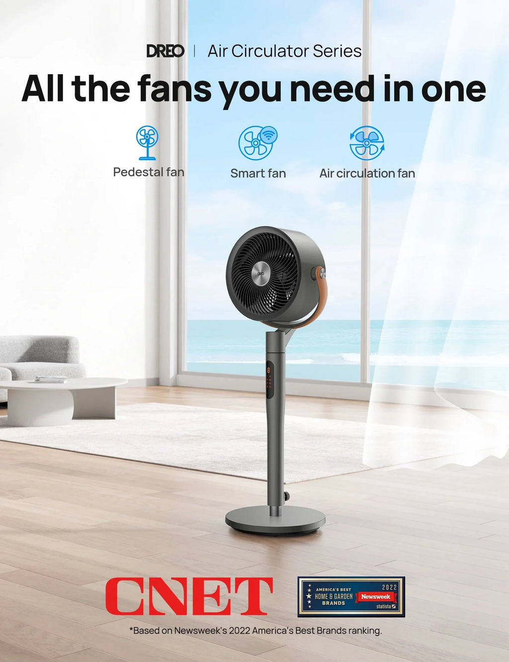Dreo Pedestal Fan With Remote, Wi-Fi And Voice Control, 6 Modes, 8 Speeds, 12H Timer - PolyFan 513S