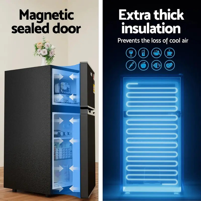 Devanti 80L Compact Black Bar Fridge With 25L Chiller Compartment