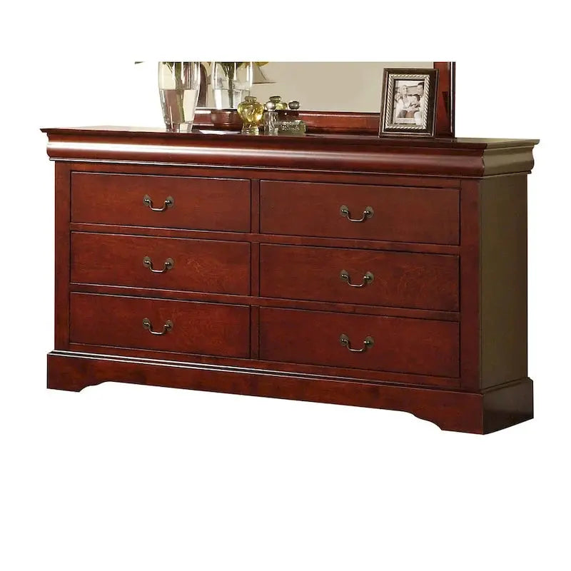 Louis Philippe III Dresser, Cherry Brown, 6 Drawers, 60 Inches Long x 18 Inches Wide x 34 Inches High