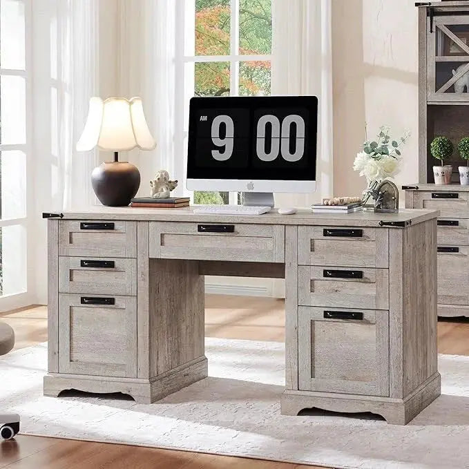 Farmhouse Executive Computer Desk 60-Inch Solid Wood