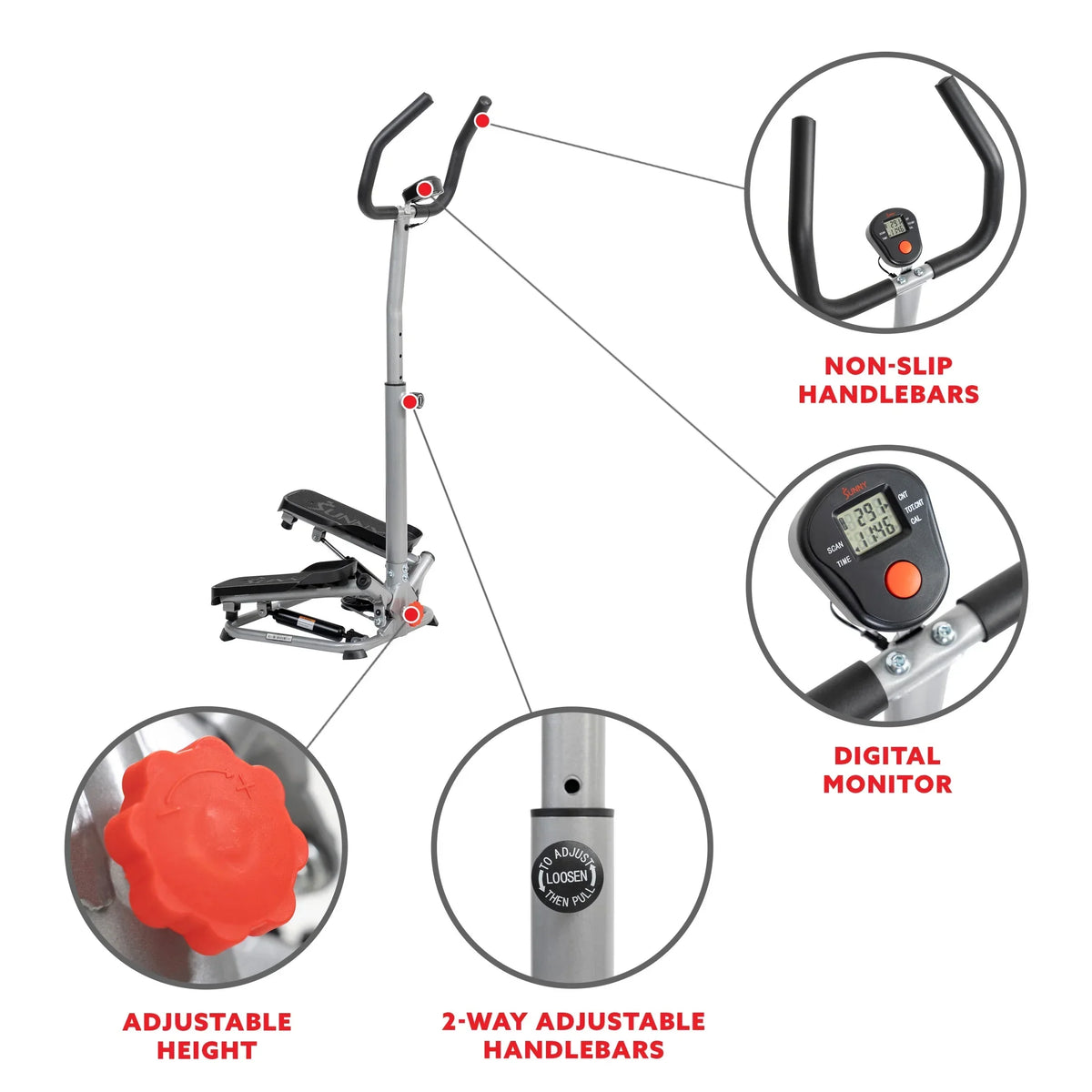 Sunny Health & Fitness Twist Stair Stepper Machine With Handlebar - SF-S020027