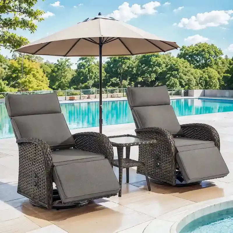 Pocassy Outdoor Recliner Set, 3-Piece, Grey
