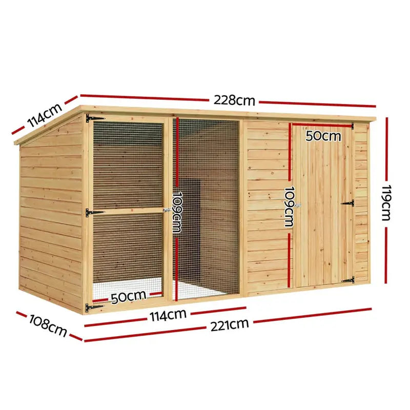 i.Pet Extra-Large Outdoor Wooden Log-Style Dog House With Insulated Bed, 2.28m - Brown