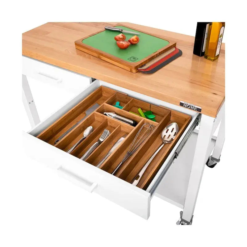 Seville Classics Work Center Island Table 48in White Solid Wood Top