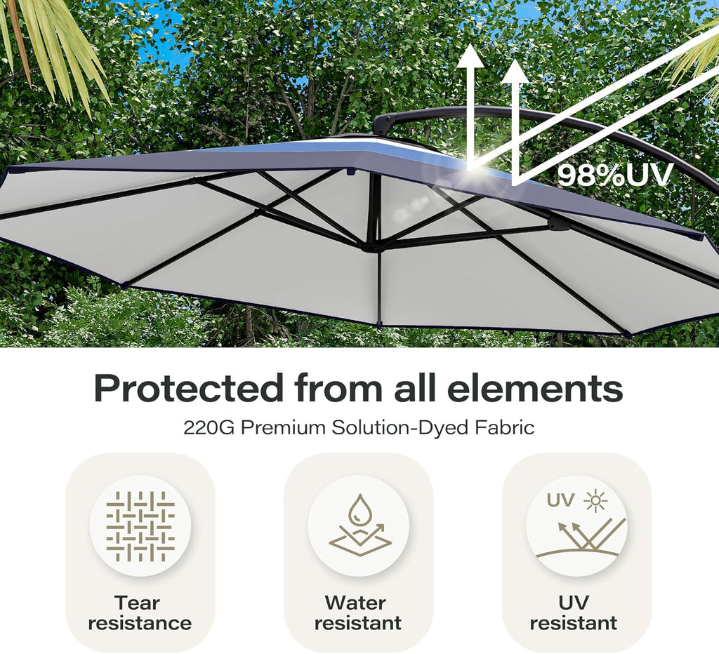 LAUSAINT HOME 11 FT Beige Curvy Cantilever Patio Umbrella With Base