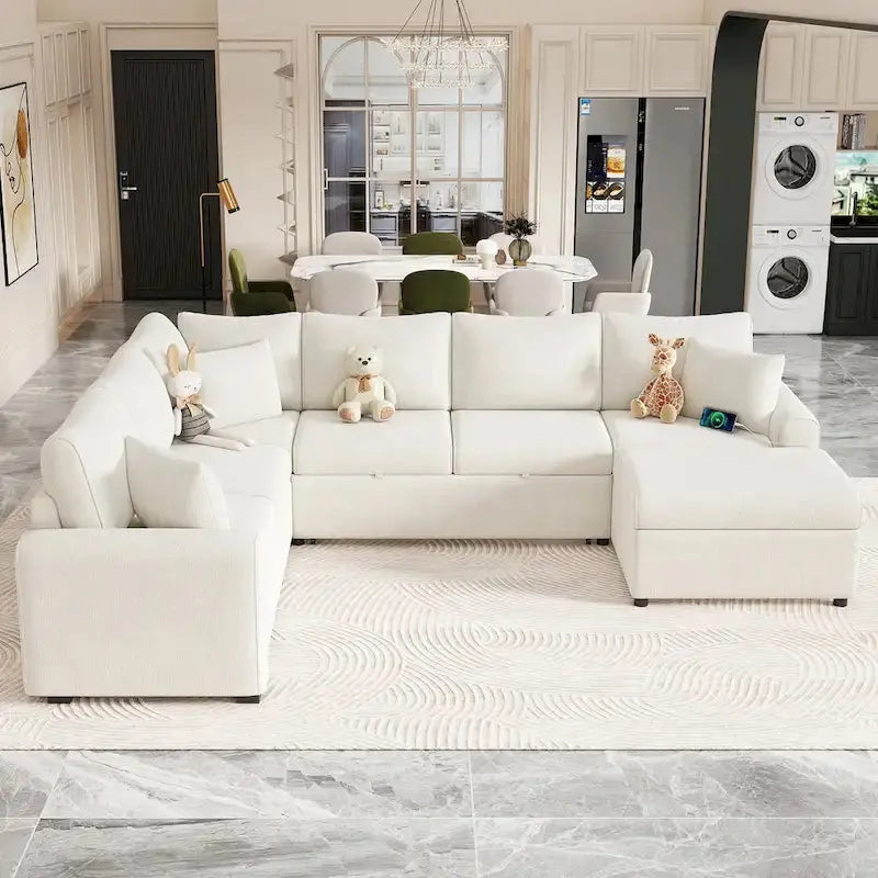 Modular Sectional Sofa Bed With Pull-Out Sleeper, Storage Ottoman, 112.2D x 86.2W x 35.8H