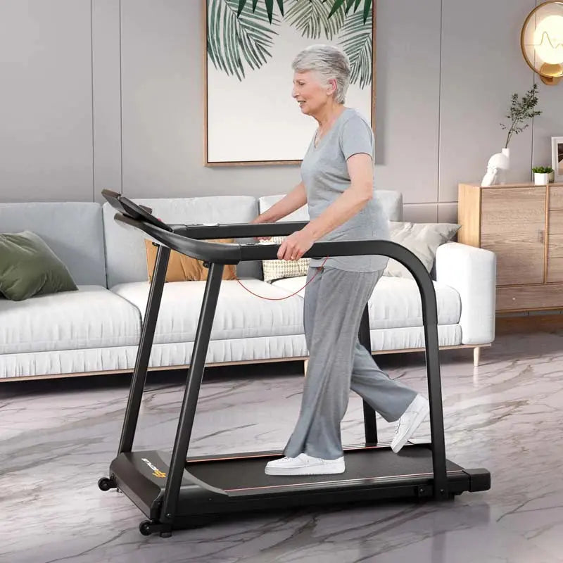 Senior-Friendly Walking Treadmill With Extended Handrails, 2.5 HP, 300 Lb Capacity, Black