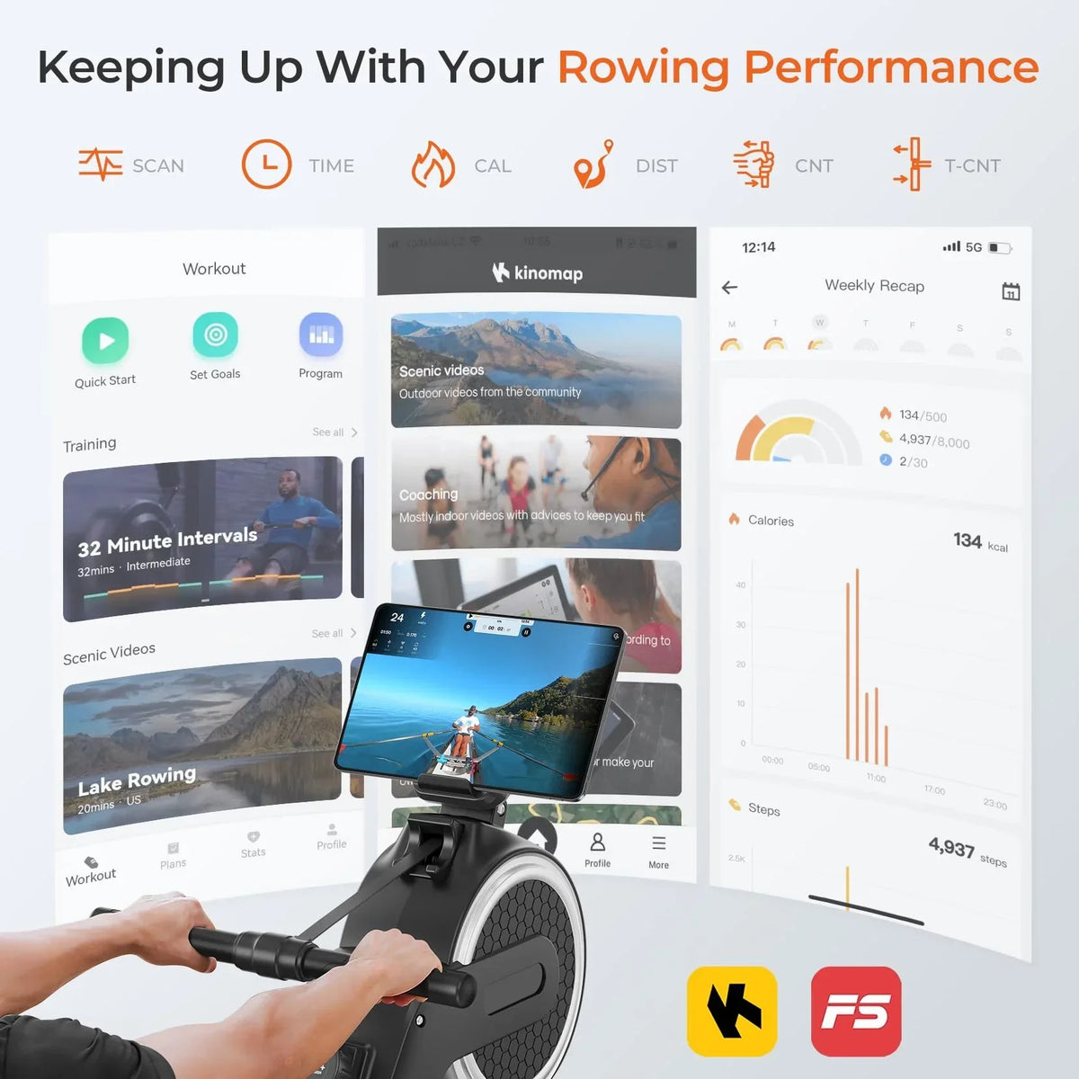 Neche Magnetic Rowing Machine, 16 Level Resistance, 265lb Weight Capacity - App Compatible