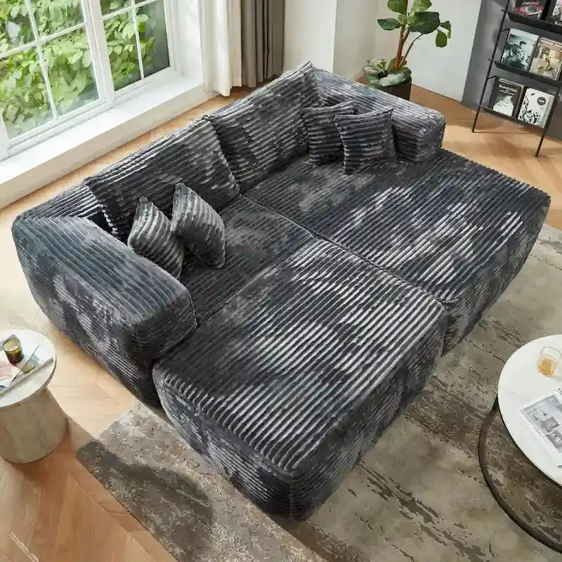 HOOOWOOO Plush L-Shaped Sectional Sofa With Detachable Ottoman - 80L*69.3W*35.4H*59D