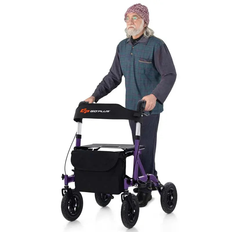 Heavy-Duty Foldable Rollator Walker With 9.5in Pneumatic Wheels, Built-In Seat, Blue Or Purple