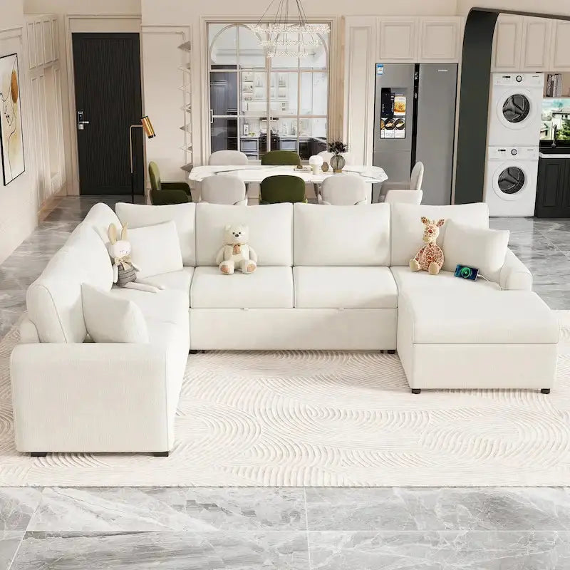 Modular Sectional Sofa Bed With Pull-Out Sleeper, Storage Ottoman, 112.2D x 86.2W x 35.8H