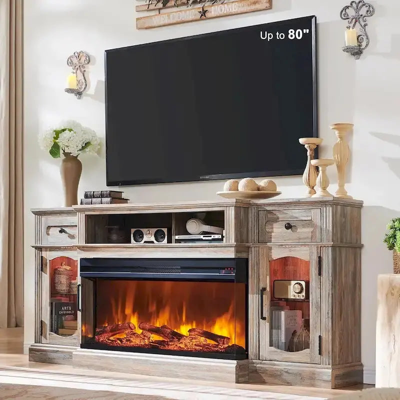 Farmhouse-Style Electric Fireplace TV Stand, 16D x 70W x 32H, Up To 80 Inch TVs