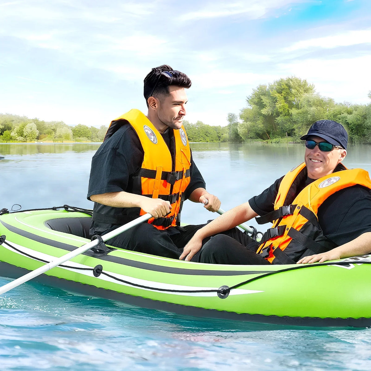 SKYSHALO 2-Person PVC Inflatable Boat With Aluminum Oars And High-Output Pump