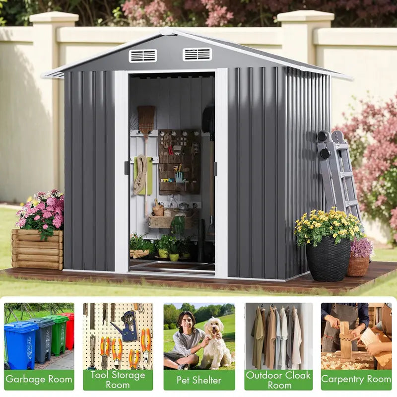Garden Storage Shed 131x195x186cm Galvanized Steel Black