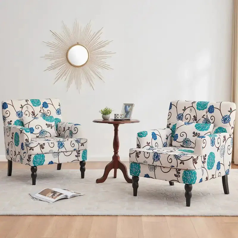Set Of 2 Button-Tufted Upholstered Accent Armchairs With Lumbar Support Pillows