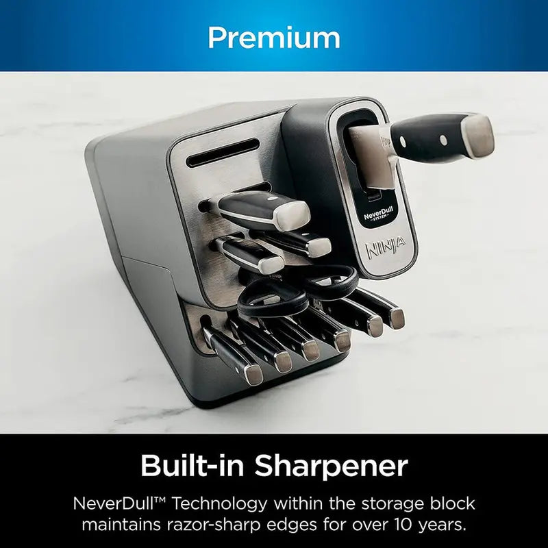Ninja Foodi NeverDull 17-Piece Stainless Steel Knife Block Set With Built-In Sharpener - K32017