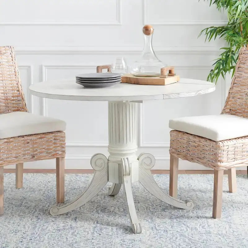 SAFAVIEH Jeane Drop-Leaf Dining Table, Antique White, 43 Inch Square Design