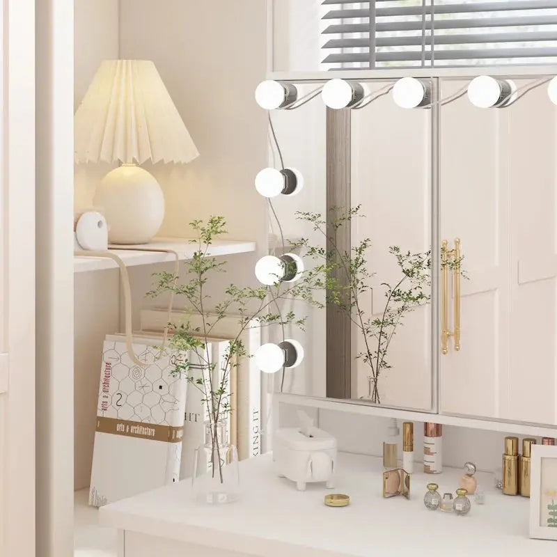 9-Drawer Makeup Vanity Station With LED Mirror - White Or Black