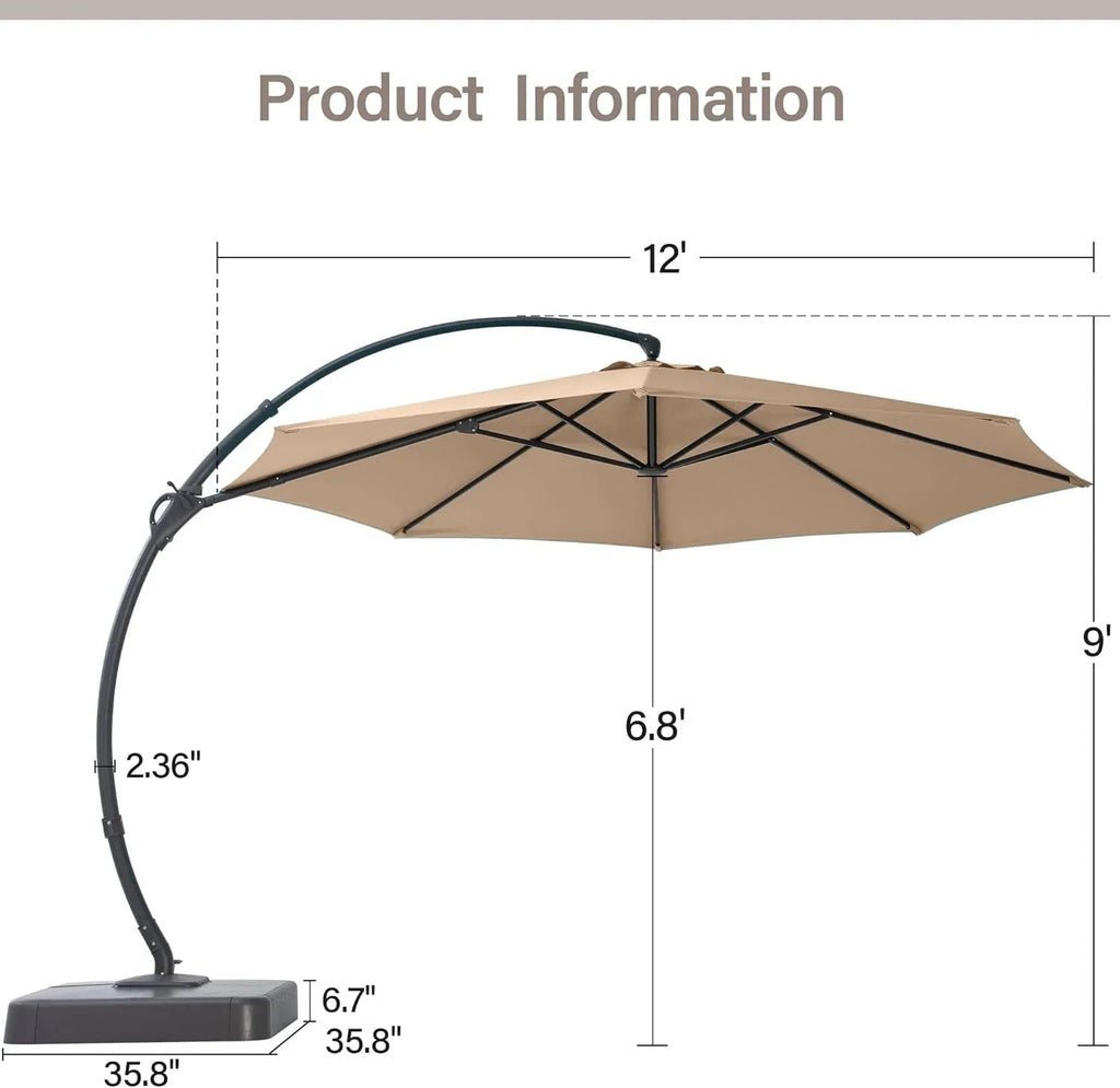 LAUSAINT HOME 11 FT Beige Curvy Cantilever Patio Umbrella With Base