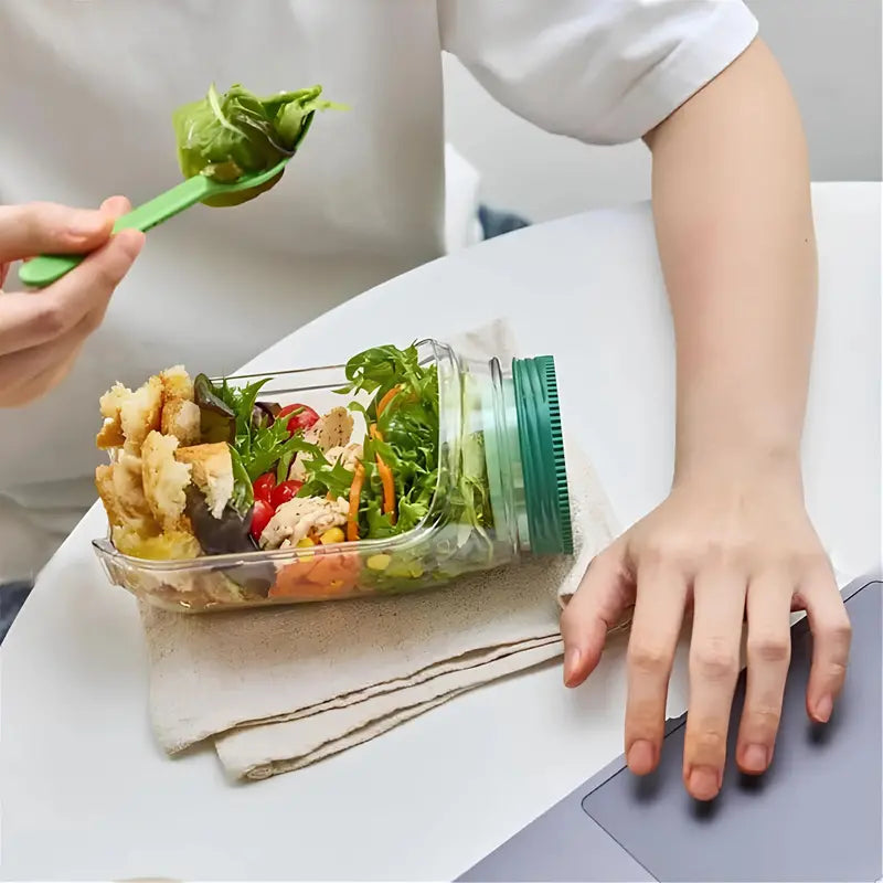 Cxren Leak-Proof Salad Shaker Jar, 2.5 Oz Dressing Cup, 7.0 X 3.5 X 3.9 Inches - Dual-Compartment