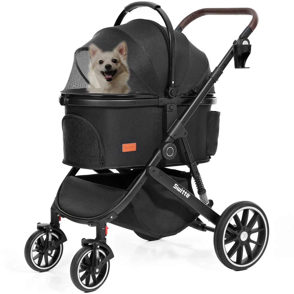 SWITTE 3-In-1 Foldable Pet Stroller With 4 Wheels, Black