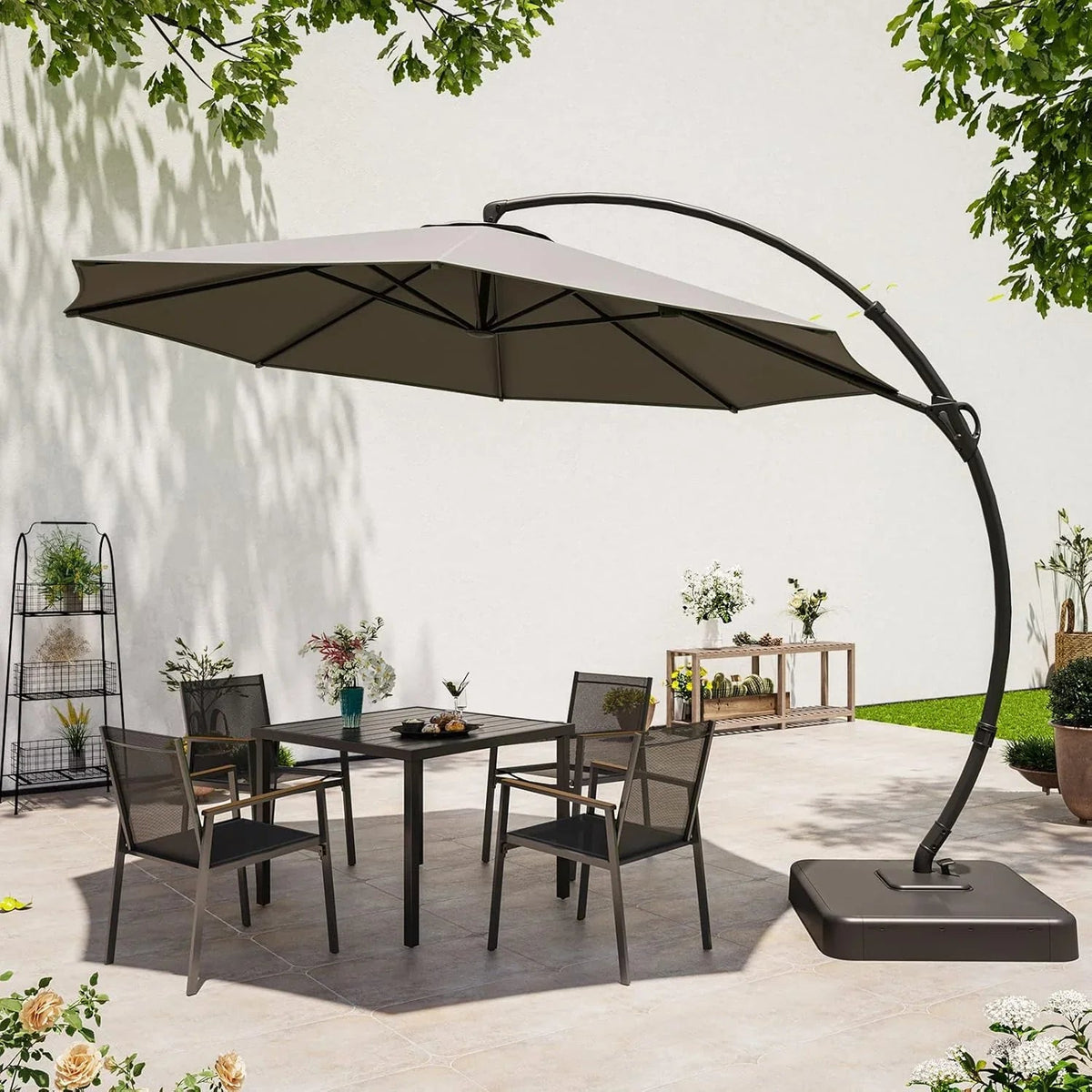 LAUSAINT HOME 11 FT Beige Curvy Cantilever Patio Umbrella With Base