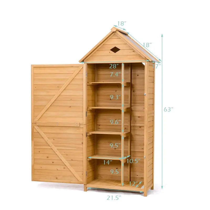 Lockable Outdoor Storage Shed, 63-Inch, Galvanized Roof, 5 Adjustable Shelves