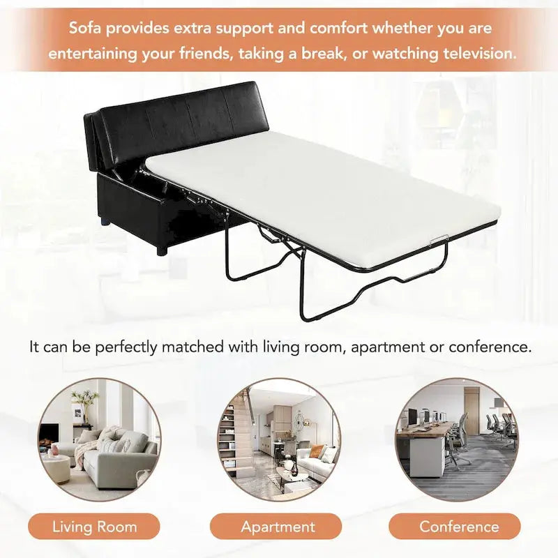 Twin-Fold Ottoman Sleeper Bed With PU Upholstery And Integrated Mattress