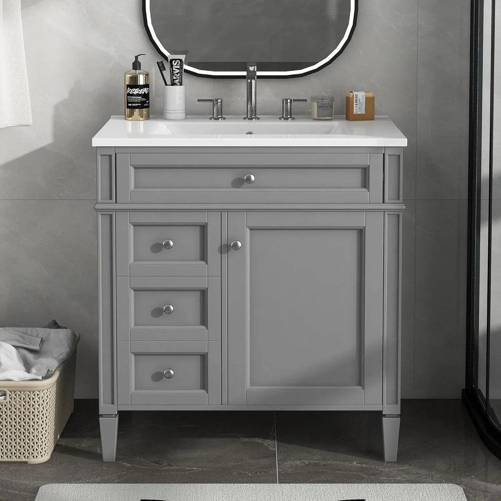 36 Inch Black Freestanding Bathroom Vanity With Single Undermount Sink, 2 Drawers And Tip-Out Drawer